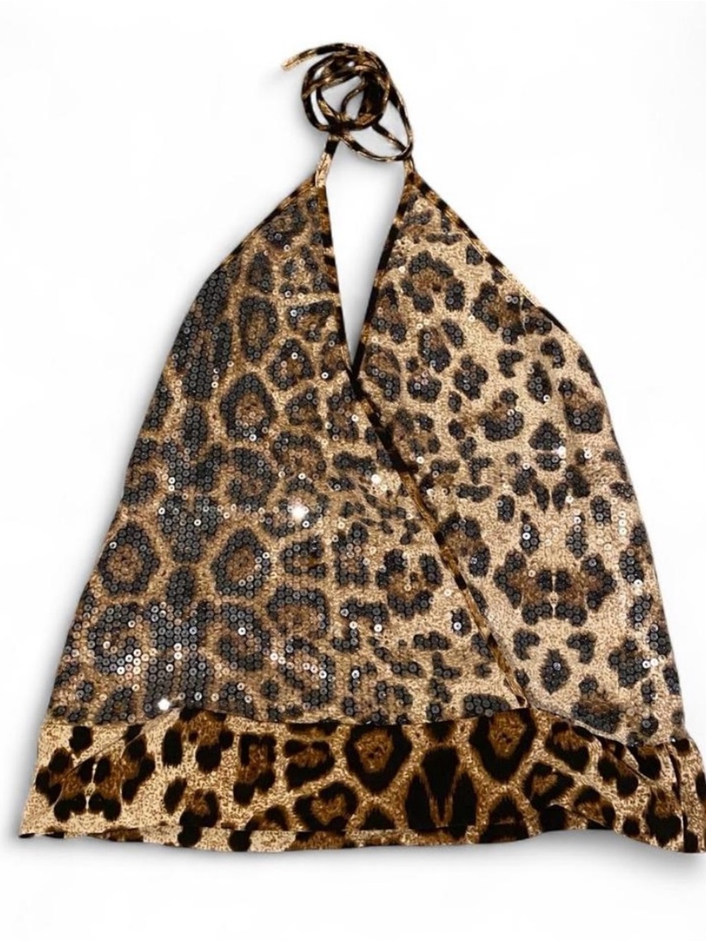 Dots Sequin Leopard Halter Camisole - Gold & Black